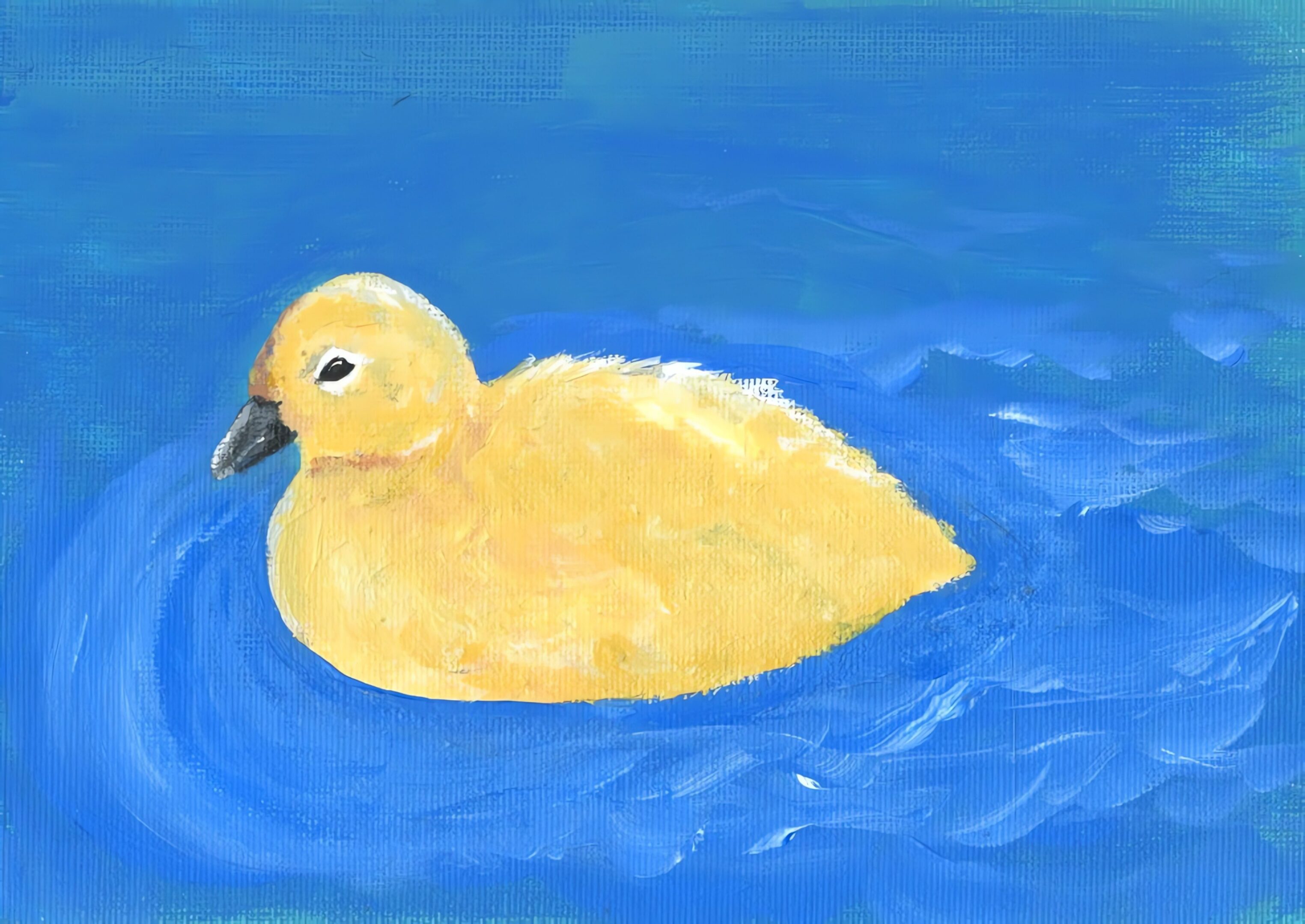 Artistic duck in vibrant blue water