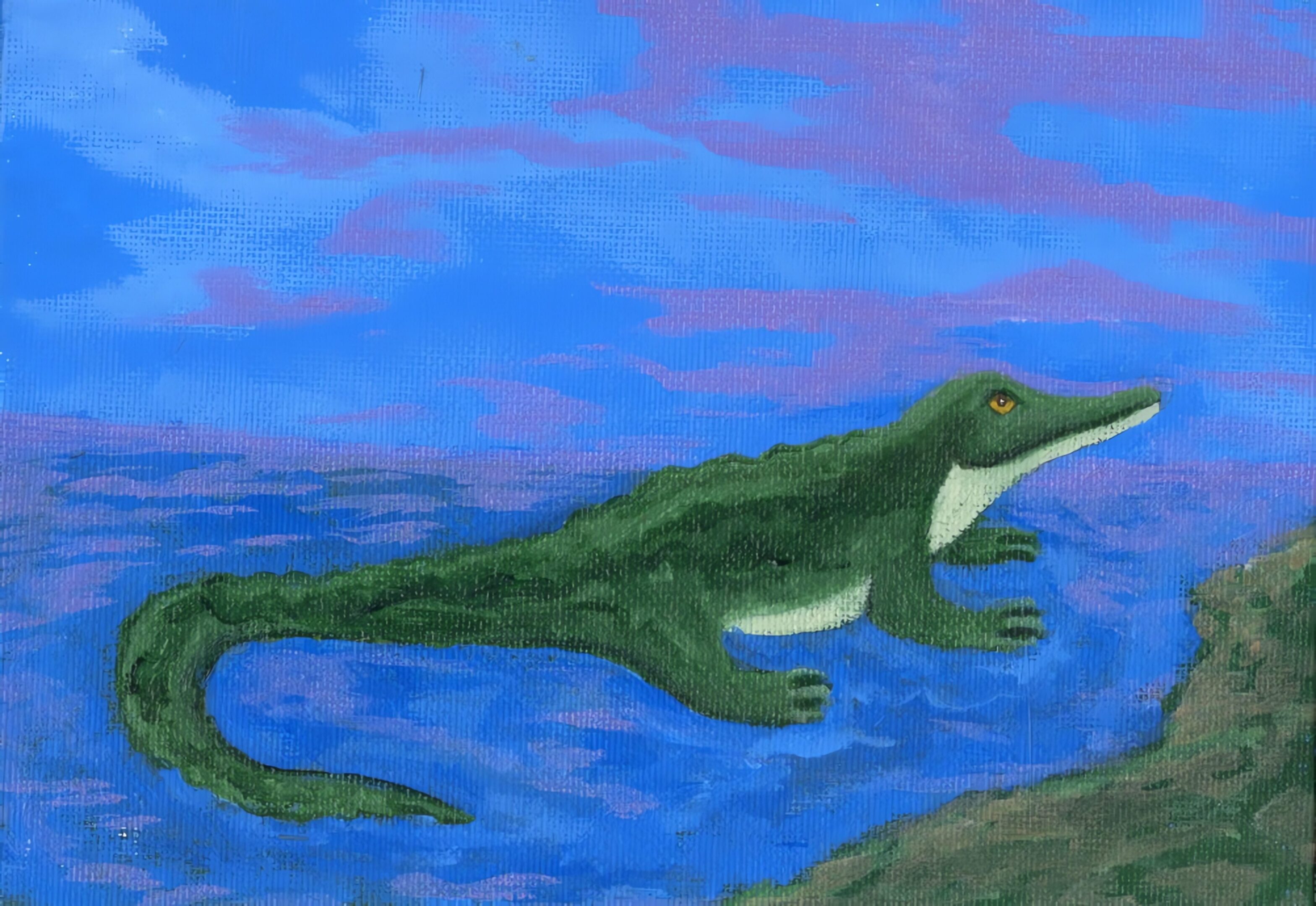 Artistic crocodile in a dreamy landscape