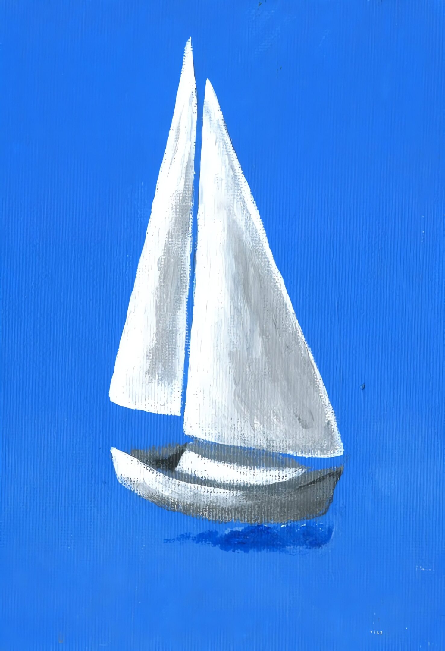 Simple painting of a sailboat on blue